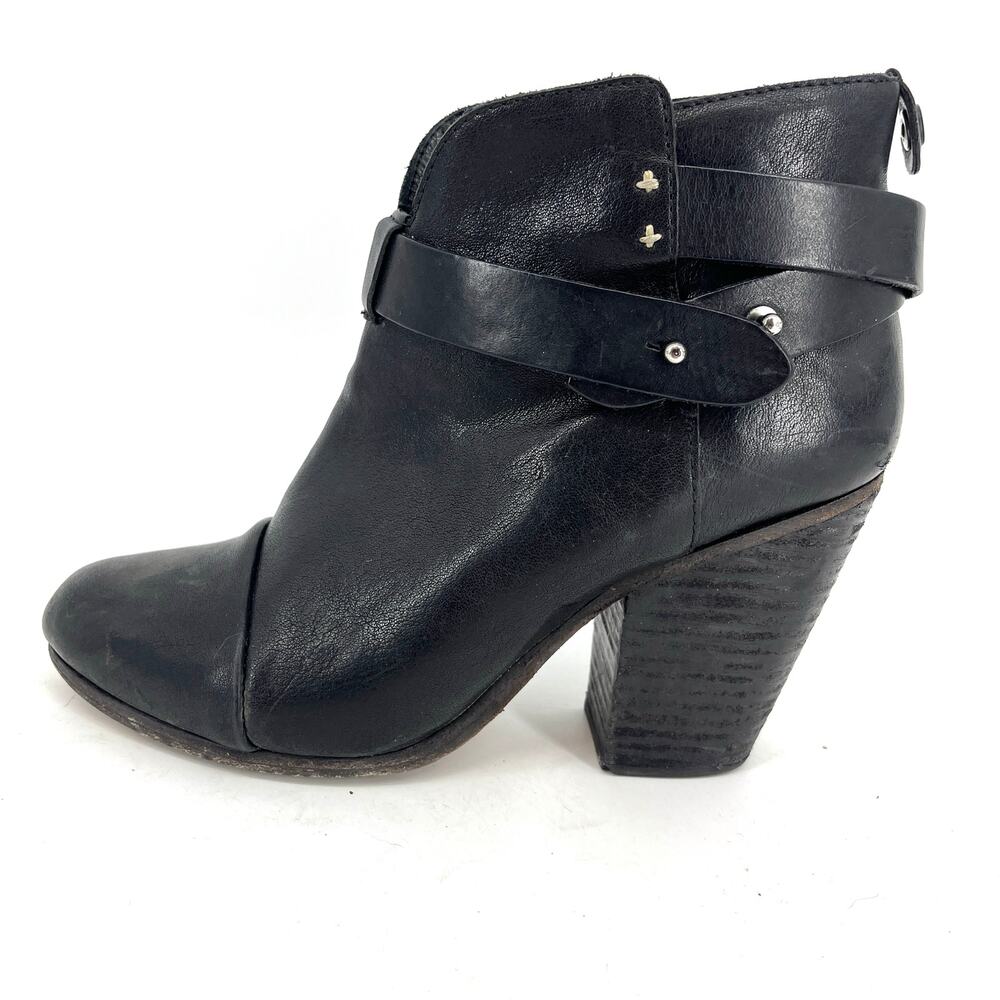 Rag & Bone Women's Harrow  7 37.5 Black Leather Heeled‎ Ankle Bootie Slip On